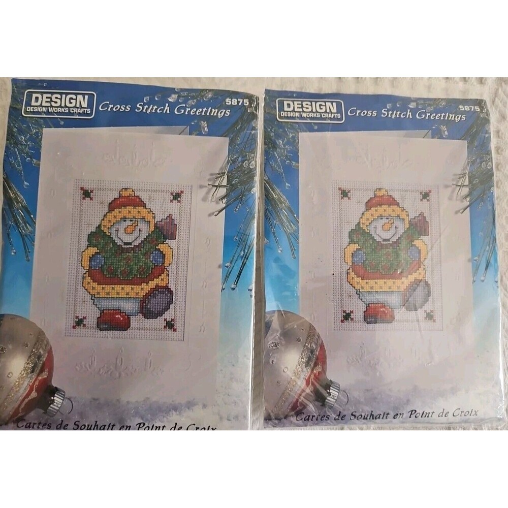 2 Design Works Crafts Cross Stitch Greetings Cards DIY Make Your Own Snowman